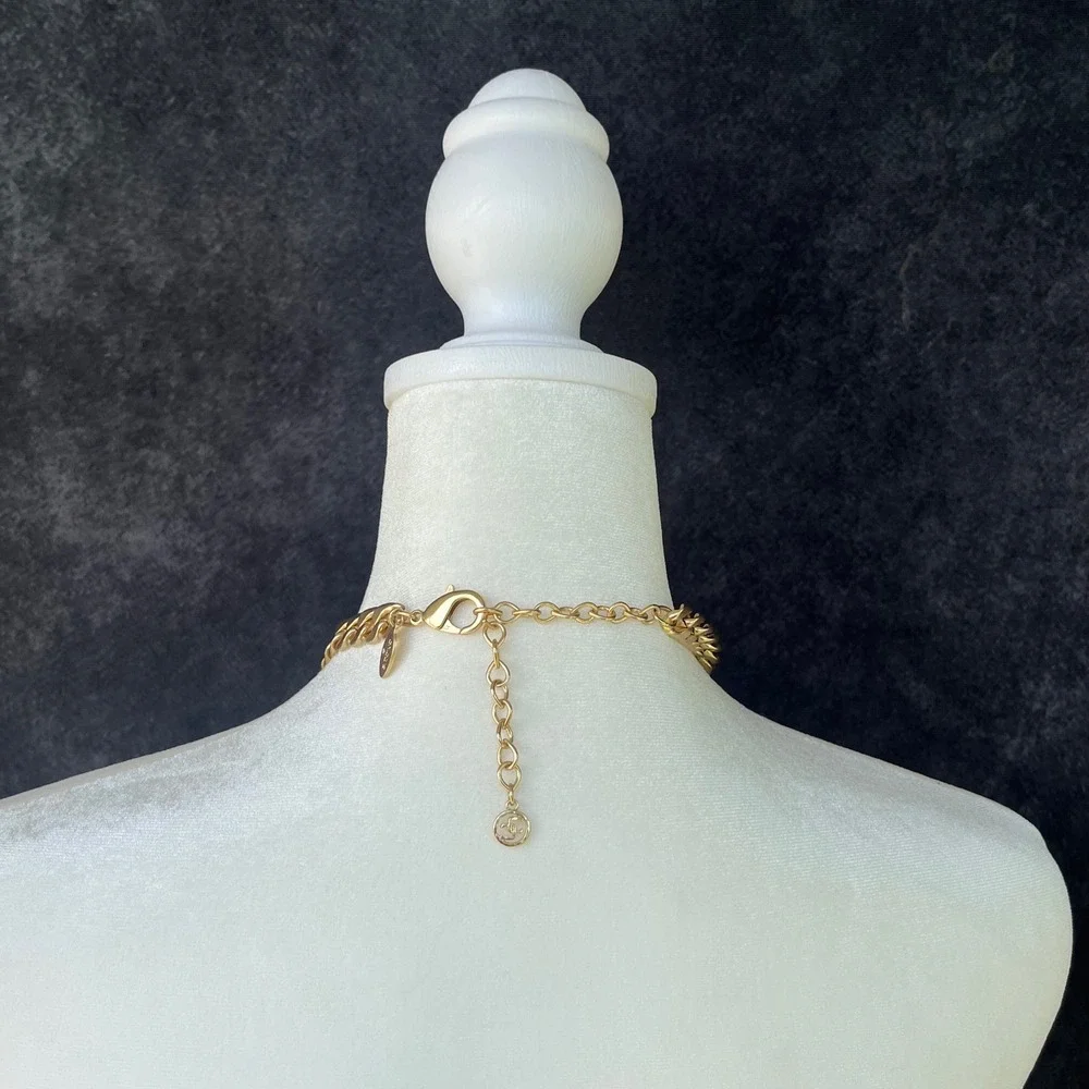 Chicos Gold Tone Chunky Curb Chain Carabiner Pave Rhinestone Necklace Womens